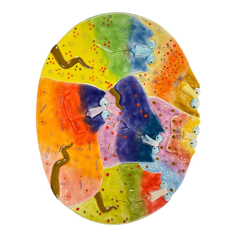 Studio Designworks Handpainted Ceramic Oval Platter‎ Whimsical Cats Colorful